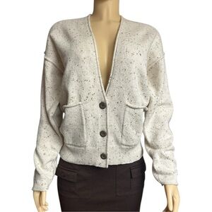 Women's Universal threads Cream and Tan Paneled Button-Up Cardigan Sweater